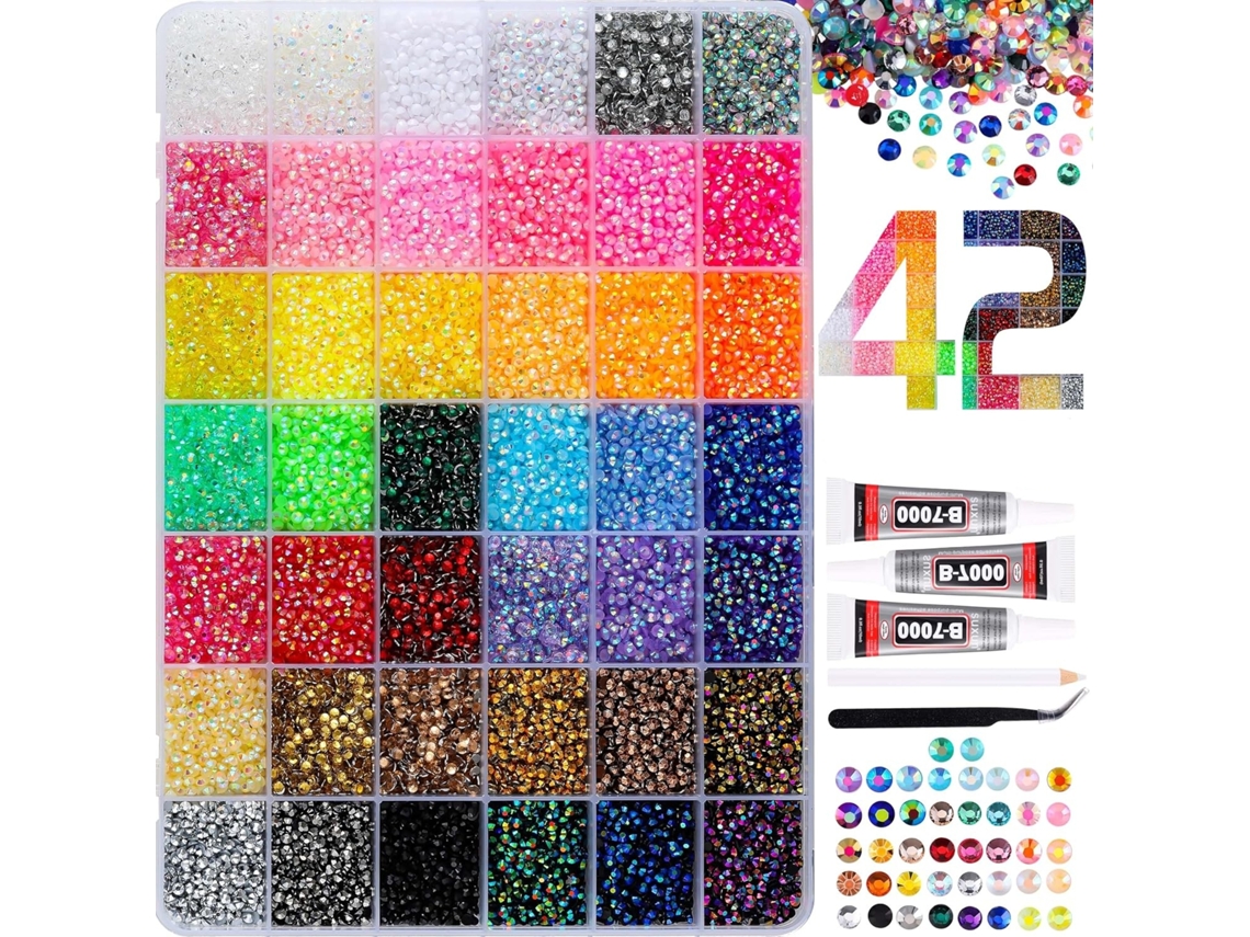 Kit de aplicación de pedrería, aplicador con pedrería y herramientas, ideal para decorar ropa y uñas con pedrería. CZHHMART (42 cuadrículas)