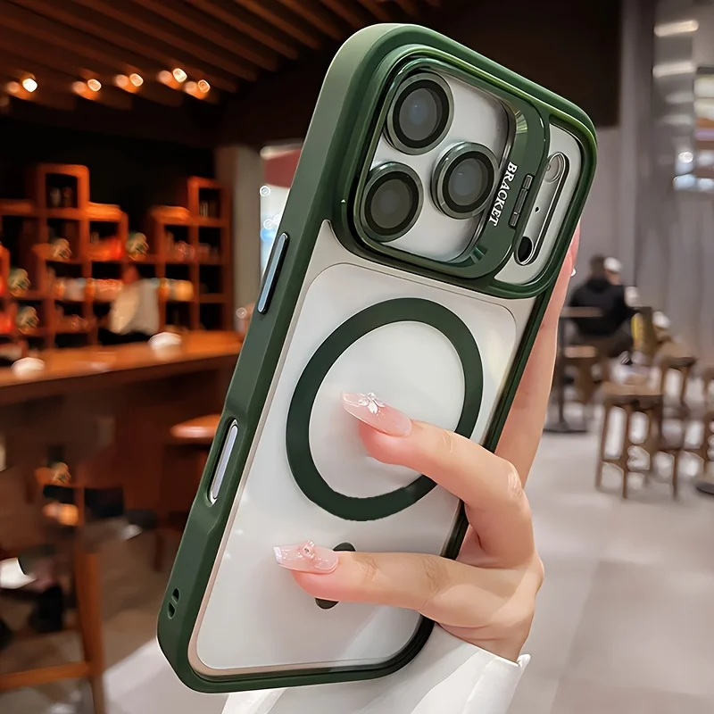 (iphone 17 Pro Max, Verde Militar) Funda Protectora Con Soporte Magnético Magsafe, Soporte Para Lente
