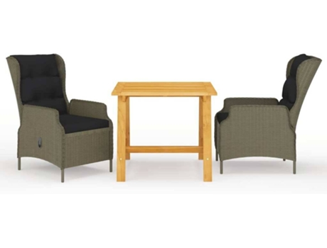 Conjunto 3 de comedor para jardín de VIDAXL marrón