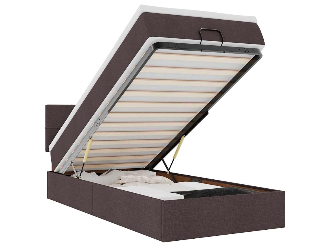 Maison Exclusive - Cama Otomana Con Colchón Y Led Tela Marrón Oscuro 90x200 Cm