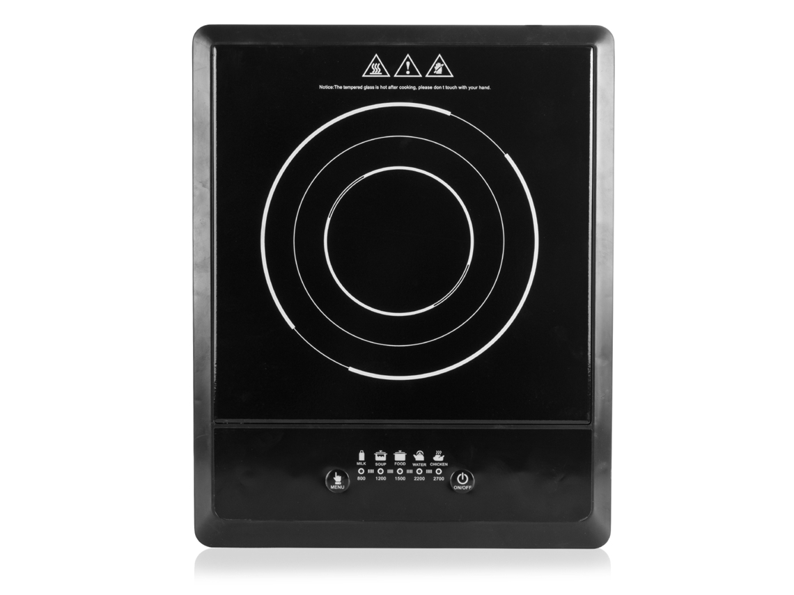Placa de inducción cerámica de 2700 W. Zona de cocción de 18 cm y 5 niveles de potencia.