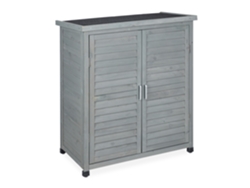 Relaxdays Armario Exterior 3 Baldas, Cobertizo Techo Inclinado, 2 Puertas, Herramientas, Madera, 97x86,5x47cm, Gris