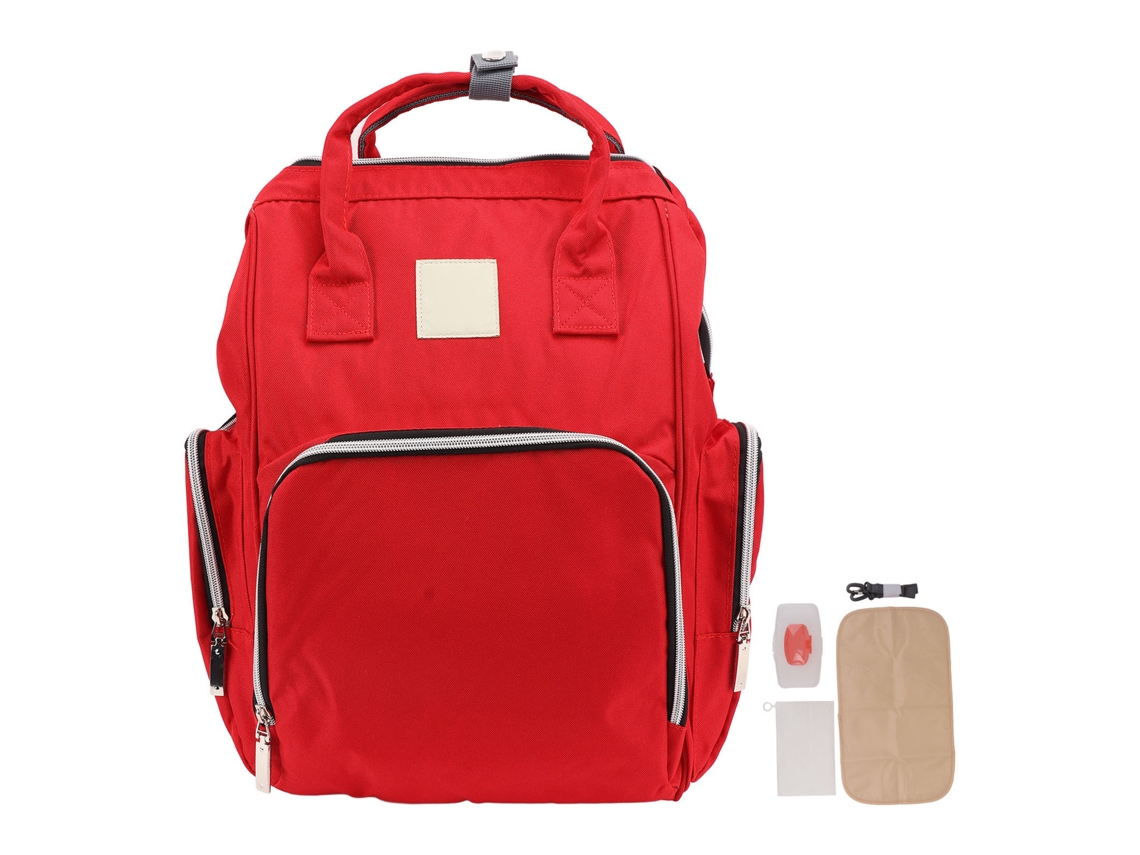 Mochila Para Mamãe Grande Capacidade À Prova D'água Com Múltiplos Bolsos E Cintos De Suspensão Vermelha