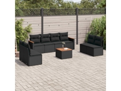 Conjunto de sofás de jardín de 9 piezas DKD Home Decor con cojines de mimbre negros