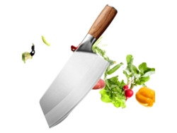 Cuchillo de chef, hoja de acero inoxidable, mango ergonómico, sin patrón.
