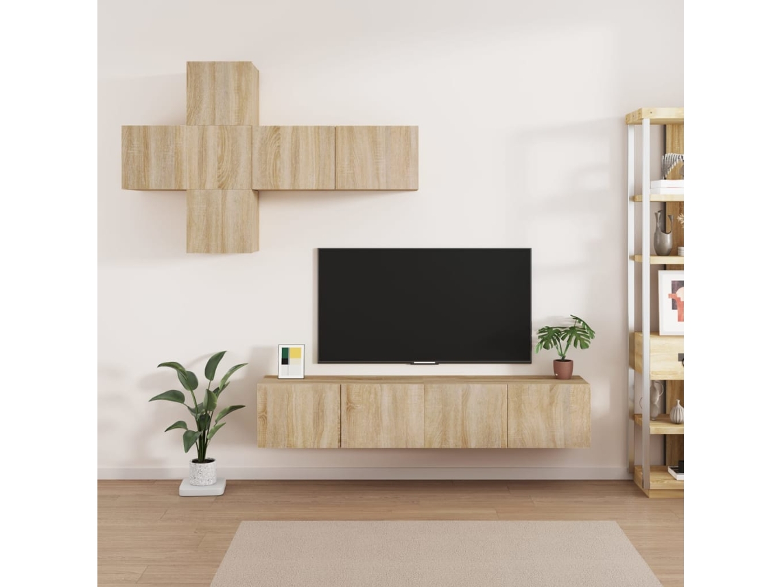 Pack Muebles de Armario Tv 7 Pzs Madera Procesada Roble Sonoma