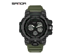 Reloj Electrónico De Moda Con Correa Verde Y Esfera Negra (para Hombre), Acabado Luminoso, Resistente Al Agua Y A Los Golpes, Y Con Alarma.