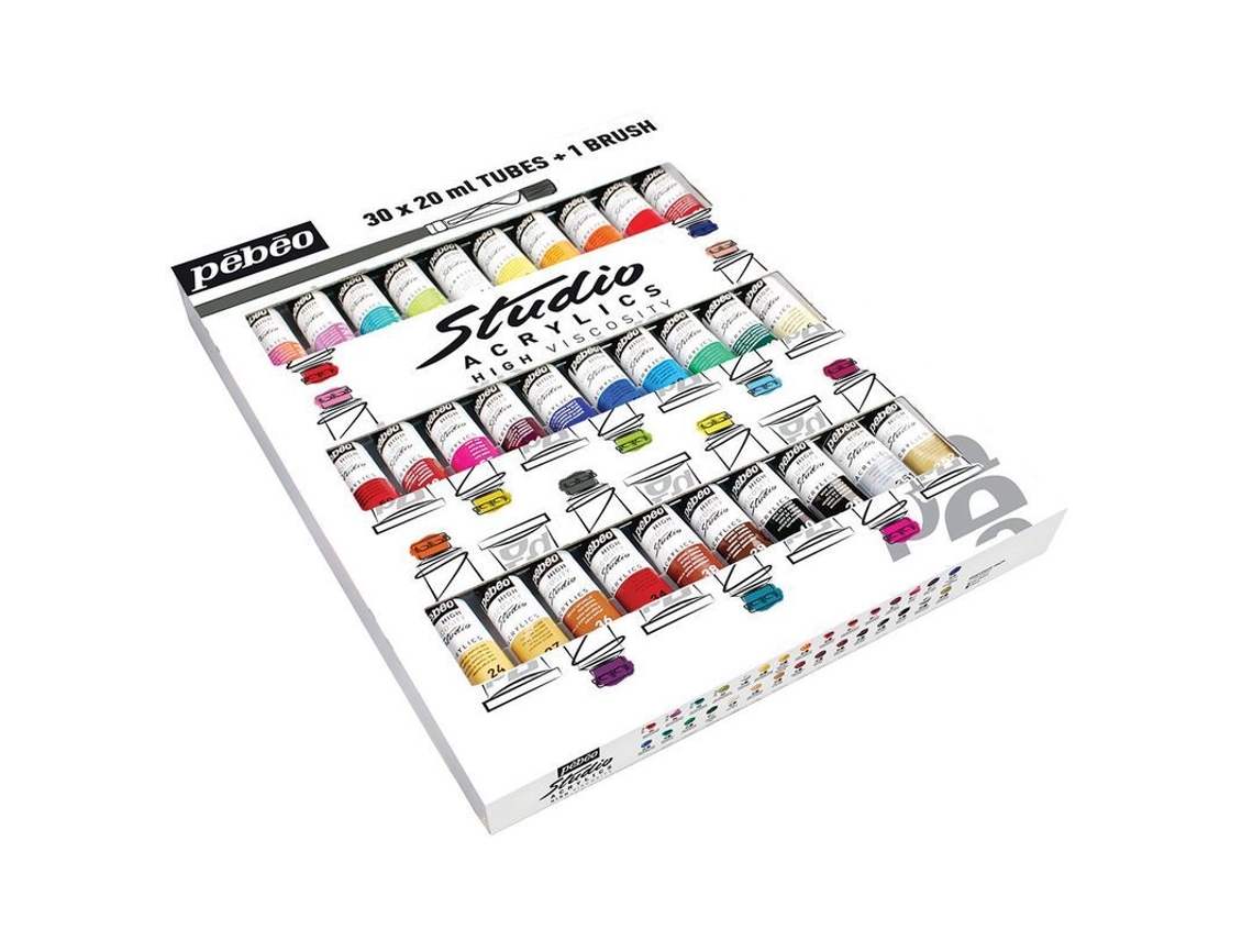 Lote De 30 Tintas Acrílicas PÉBEO + Pincel ( 30 X 20 ml)