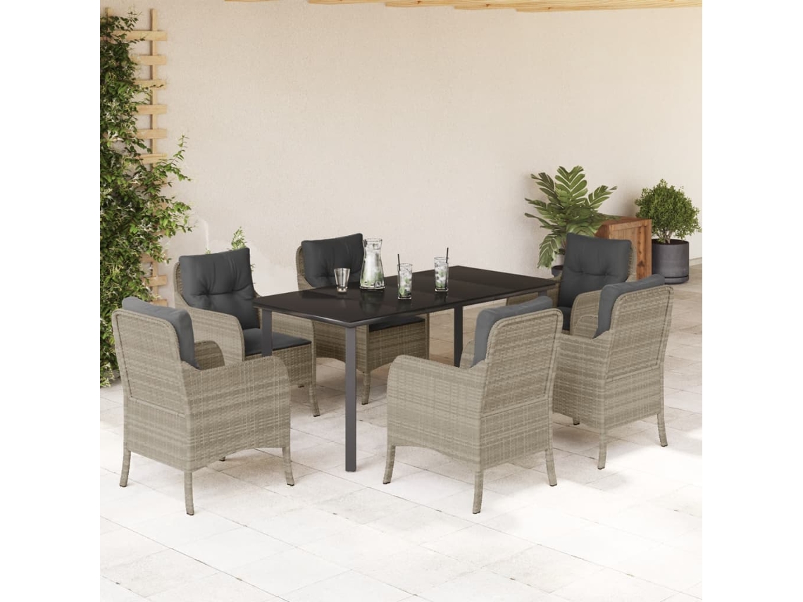 Juego de comedor de jardín de 7 piezas con cojines de mimbre gris claro de DKD Home Decor