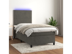 Cama box spring colchón y LED terciopelo gris oscuro 100x200 cm