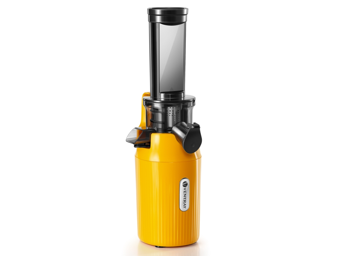 Exprimidor VENTRAY Essential Ginnie Exprimidor pequeño y compacto de prensado en frío Exprimidor de baja velocidad de 60 Rpm Amarillo soleado
