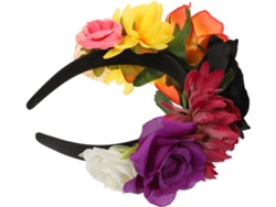 Bandeau À Fleurs Para Fête Halloween Y Cosplay, Cuelloronne De Roses Artificielles Noir Y Orange