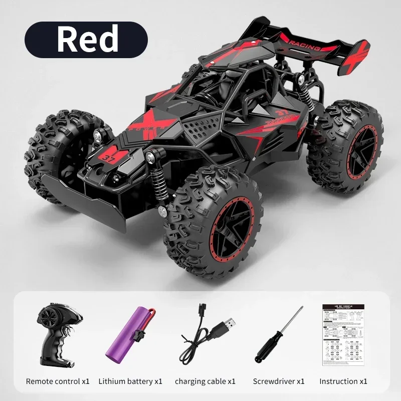 (rojo) Coche De Carreras Teledirigido Con Luces Y Amortiguadores Todoterreno De Alta Velocidad.