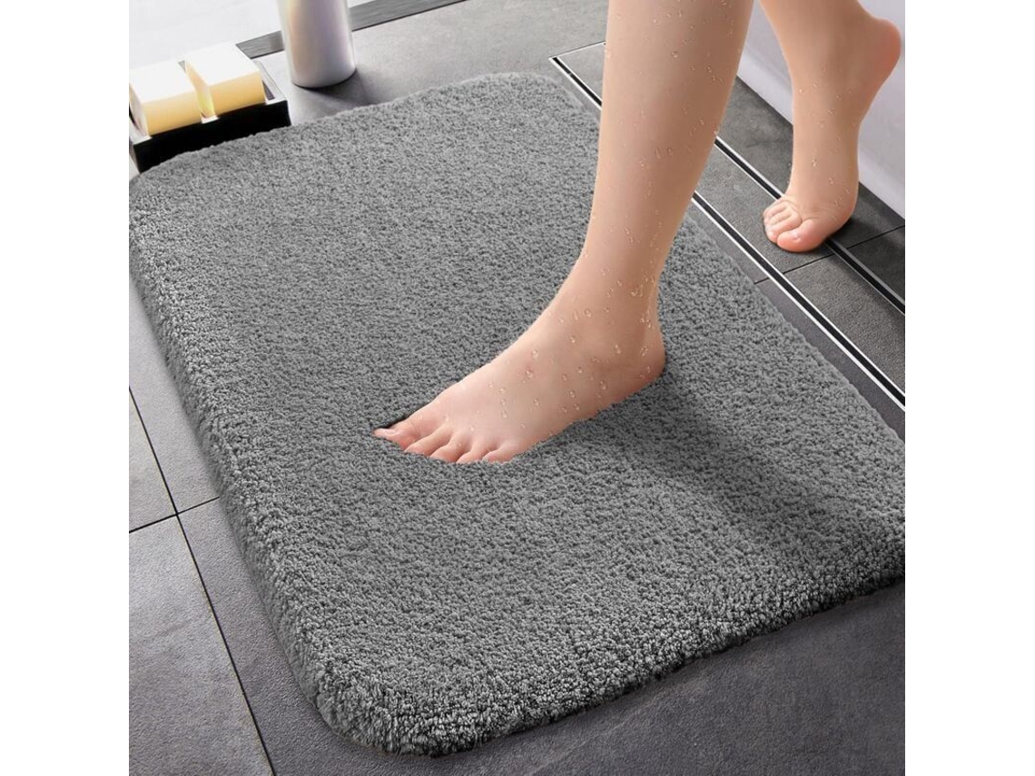 Alfombrilla de baño antideslizante de 50x80 cm, microfibra ultra absorbente, lavable a máquina, suave, gris.