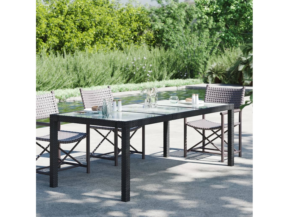 Mesa de Jardín LOVELY HOME Comedor Vidrio Templado y Mimbre Negro (190 x 90 x 75 cm)