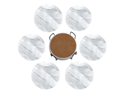 HYMNORA 6 posavasos de cerámica - Estilo mármol con soporte (10 cm)