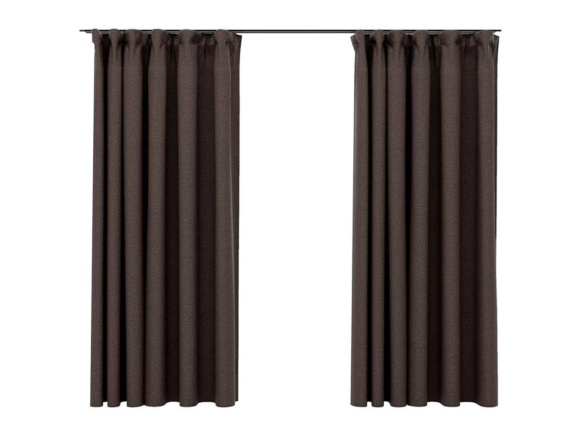 Maison Exclusive - Cortinas Opacas Ganchos Look De Lino 2 Pzs Gris Taupe 140x175cm