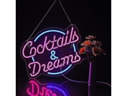 Letrero neón "Cocktails and Dreams 2024" regulable. Decoración pared para bar, hotel o fiesta. Led.