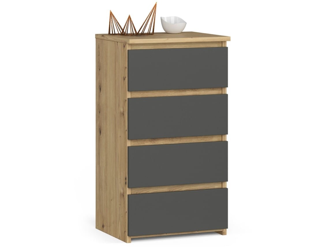 Cómoda Akord Cl4 Roble Artisan 40 Cm 4 Cajones Frente En Color Grafito Gris 40x35x74 Cm