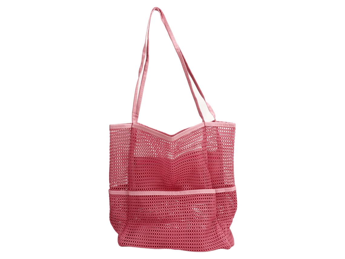Bolsa De Praia De Malha Com Múltiplos Bolsos Capacidade Grande Para Viagem Piscina Camping Rosa