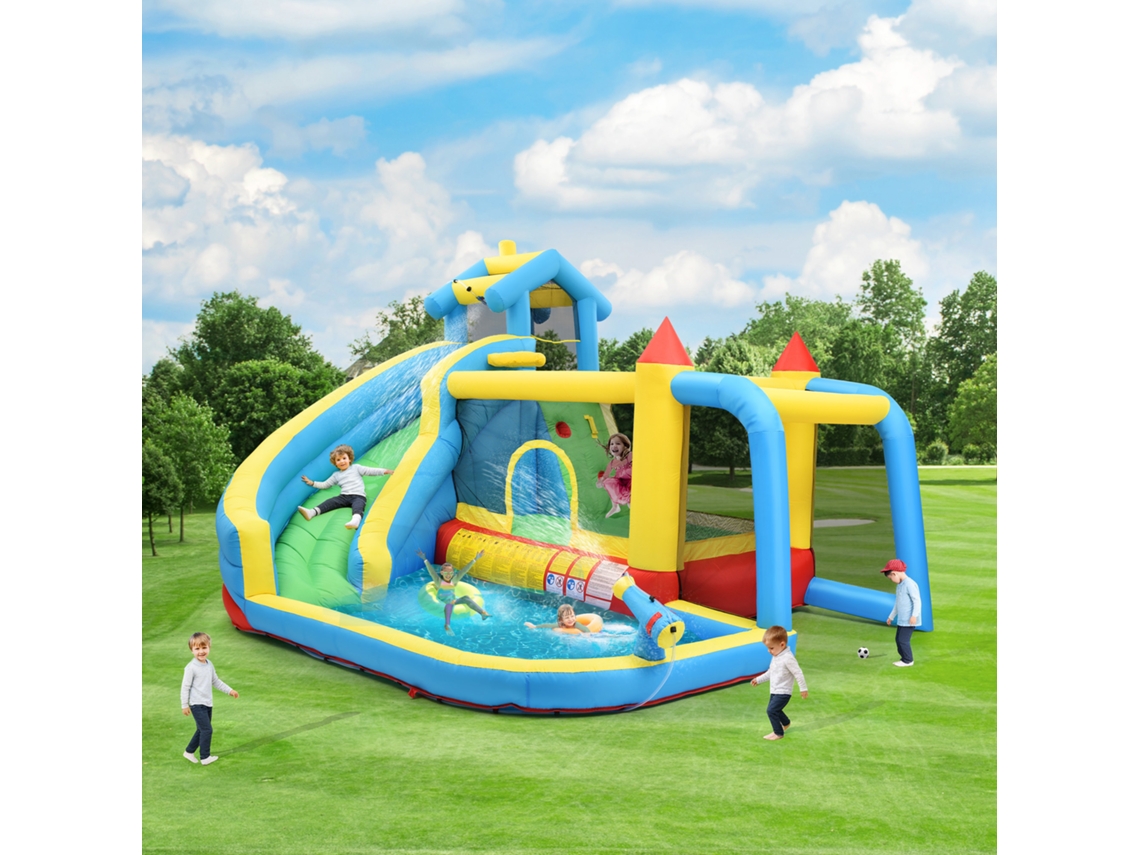 Castillo Hinchable 5 En 1 Con Tobogán, Piscina De Salto, Portería Y Campo De Fútbol, 364x315x239cm, Edades 3-10