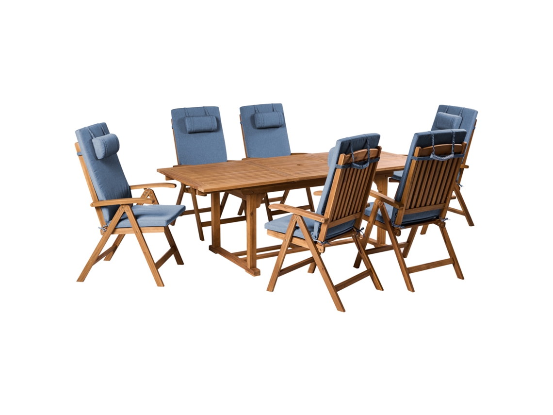 Conjunto De Refeição Com Cadeiras Beliani Java Premium De Madeira De Acácia Castanho 220x90x74