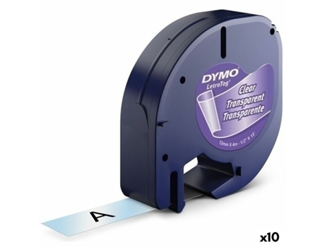 Cinta Laminada para Rotuladoras DYMO 12267 12 mm x 4 m Transparente Plástico Negro (10 Unidades)