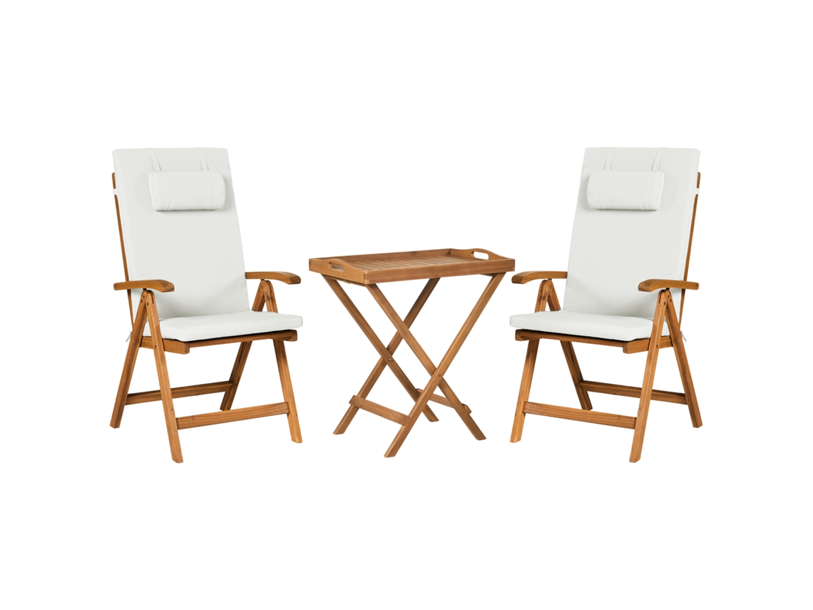 Conjunto de bistró Beliani Java Premium en madera de acacia, blanco crema, 68x45x73