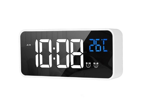 HURRISE Despertador para Dormitorio Blanco Despertador Musical Digital LED Espejo Reloj Digital Decoración Blanca