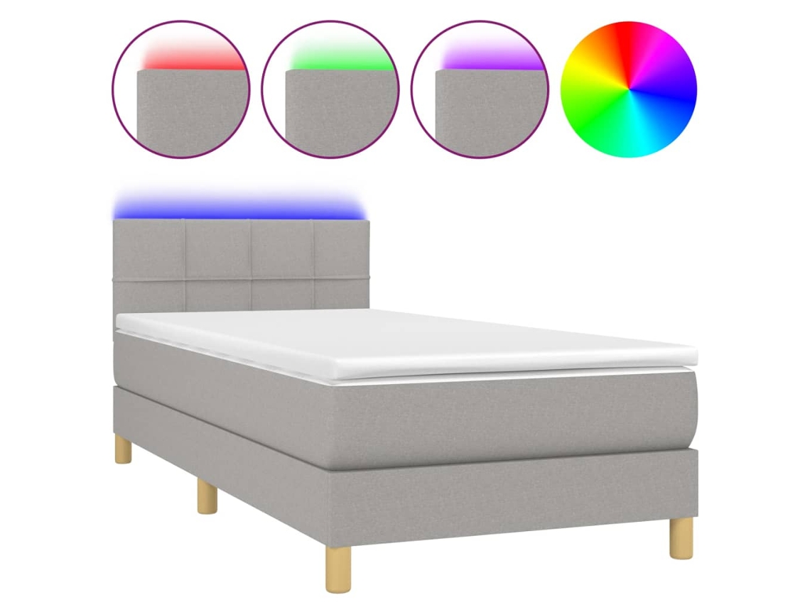 Maison Exclusive - Cama Box Spring Colchón Y Luces Led Tela Gris Claro 90x200 Cm