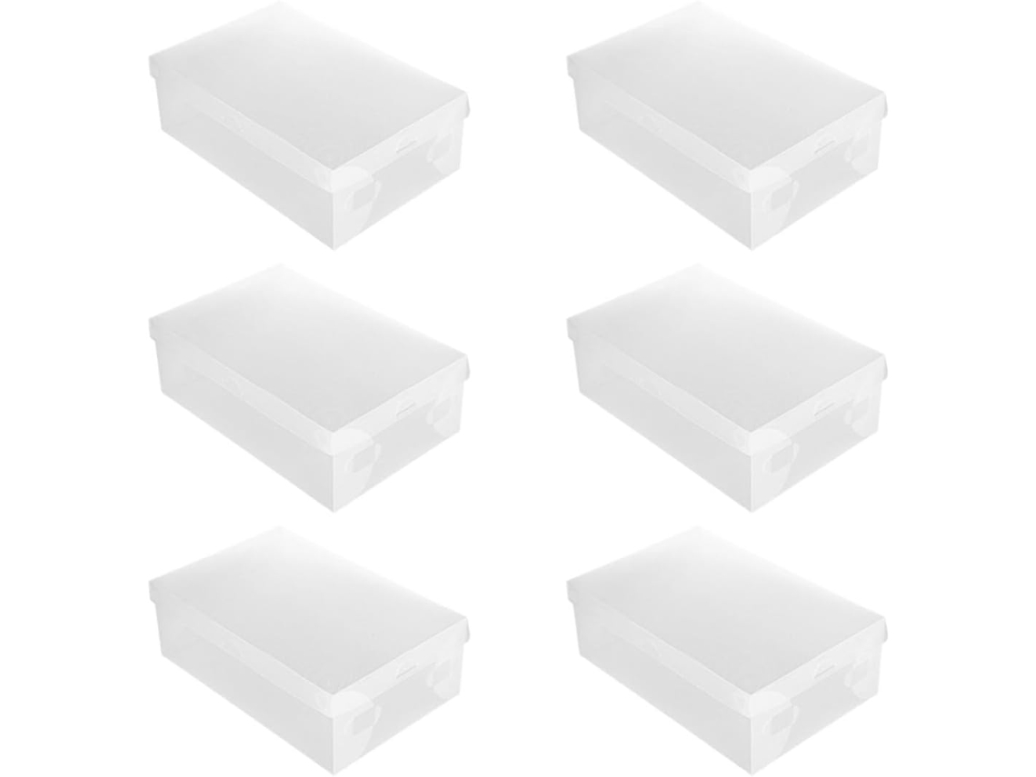 Juego 6 Cajas Zapatos Blancas Transparentes Pp Organizador Almacenamiento Prueba Polvo Abatible Dimensiones