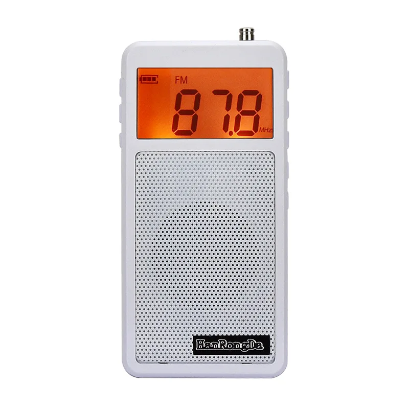 (blanco) Mini Radio De Bolsillo Con Pantalla Lcd Retroiluminada, Altavoz De Rango Completo, Función De Reloj Despertador Y Utiliza 2 Pilas Aaa.
