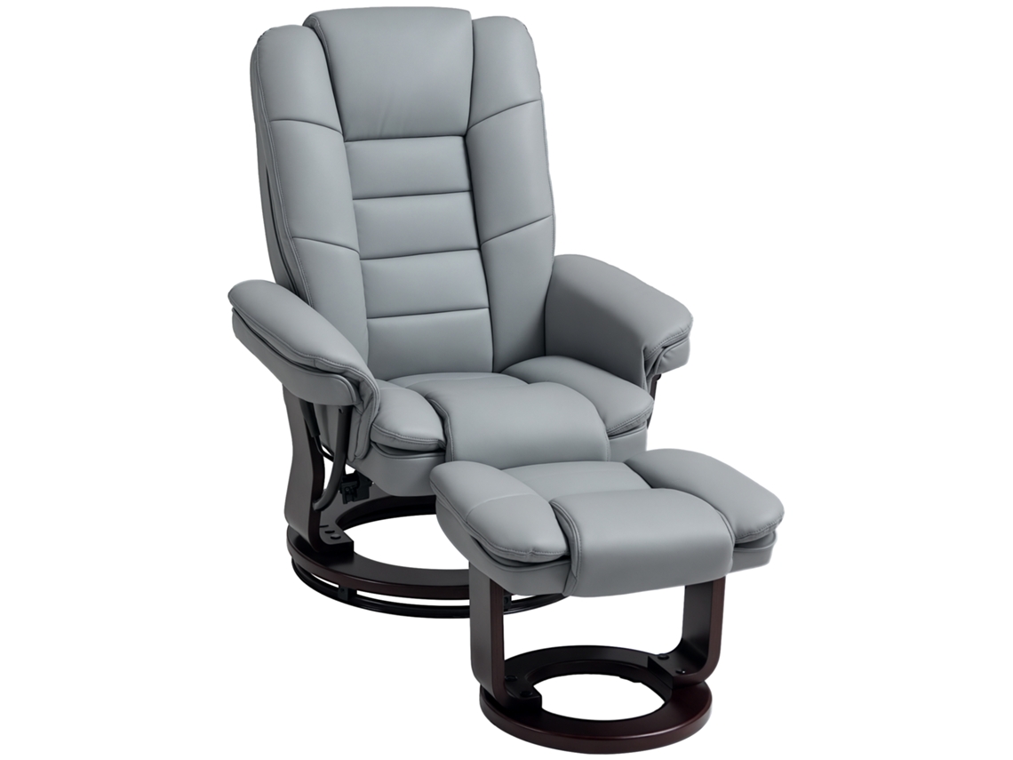 Sillón Reclinable Reposapiés Giratorio Piel 130kg Gris