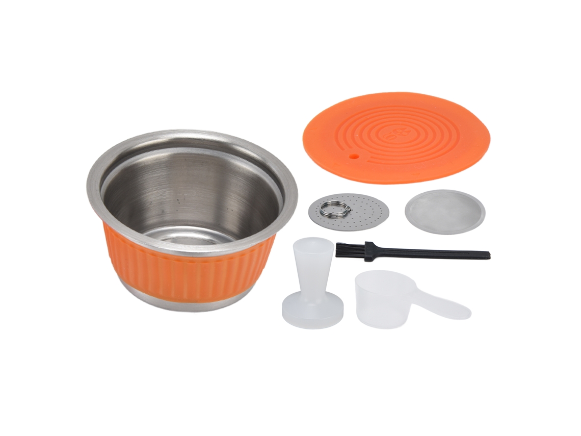 Cápsula De Café Reutilizable De Acero Inoxidable Con Prensador Para Dolce Gusto Naranja, Filtro Y Accesorios.