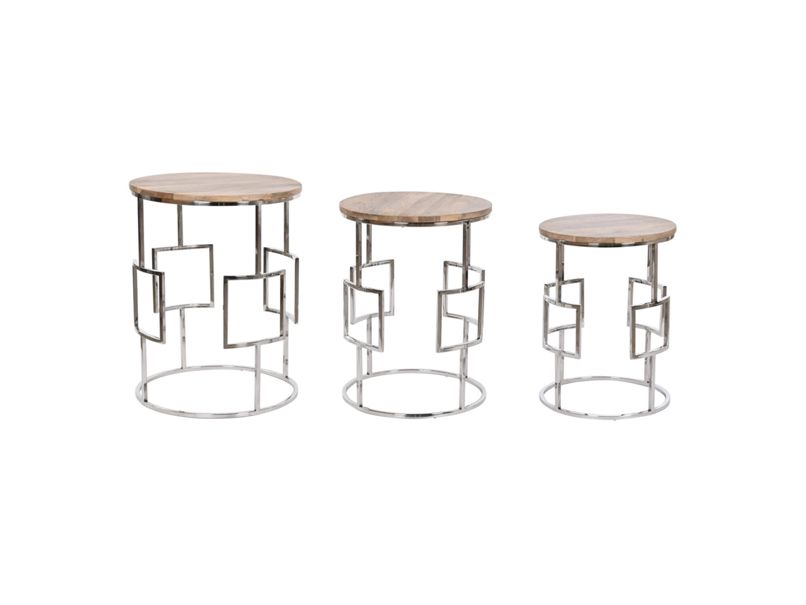 Set 3 Mesita Auxiliar Mango Acero 49,5x49,5x62cm