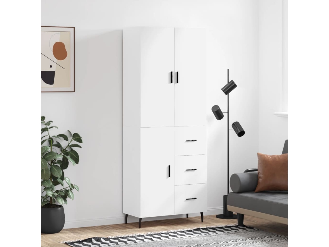 Aparador Alto | Mueble De Comedor | Buffet Alto Madera Contrachapada Blanco 69,5x34x180 Cm Wsd85785