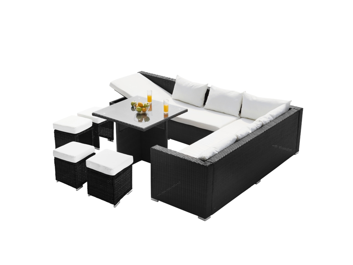 Conjunto de muebles empotrados de jardín de 10 plazas de resina tejida negra SAMOA CONCEPT U