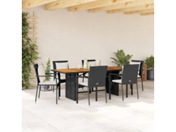 Juego de comedor de jardín de 7 piezas con cojines, mimbre sintético negro, DKD Home Decor