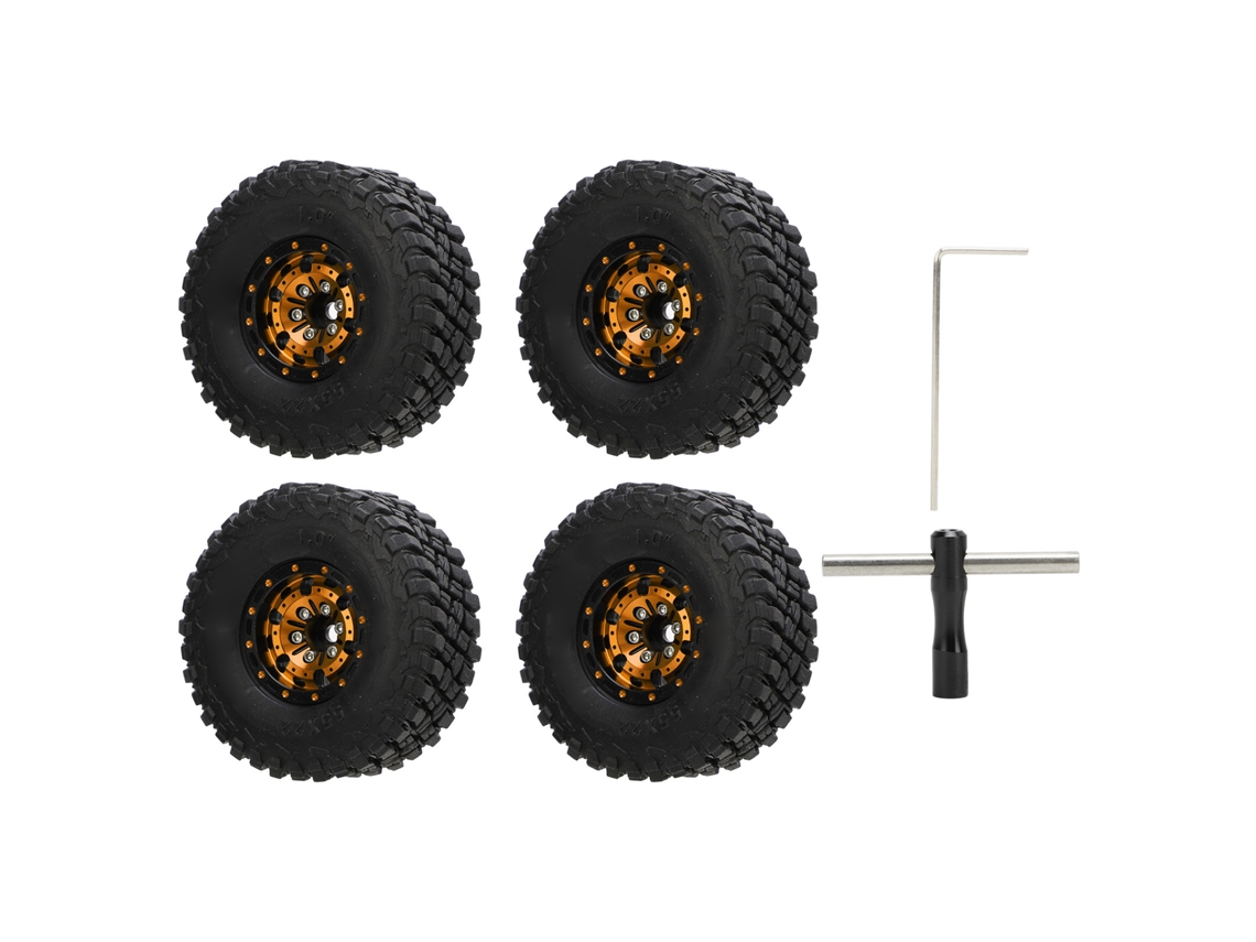 Neumáticos Para Coches Rc, 4 Unidades, Llantas De Goma De Aleación De Aluminio, Desplazamiento Negativo Para Crawler 1/18 Y 1/24, Color Dorado.