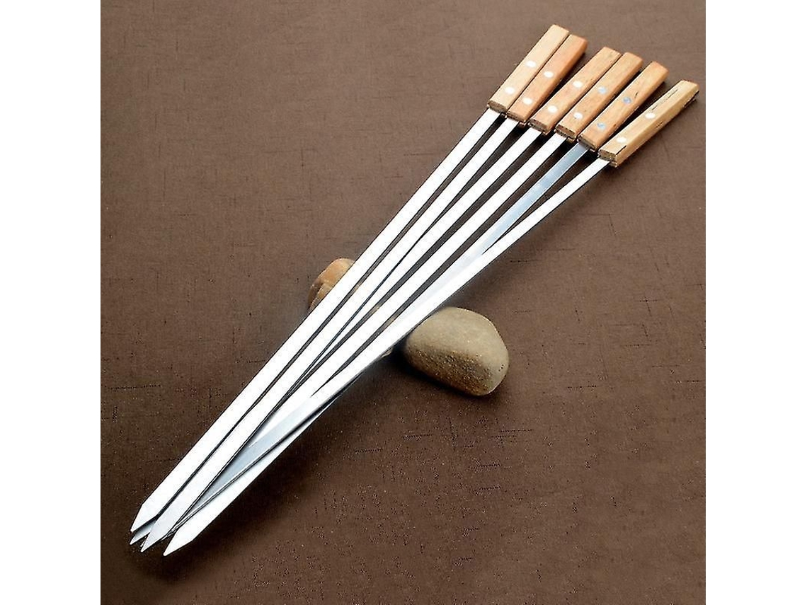 Brochetas Para Barbacoa, Extralargas De 60 Cm, De Acero Inoxidable Con Mango De Roble Macizo, Juego De 6 Unidades.