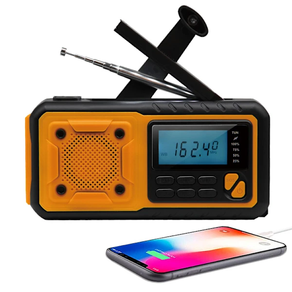 Radio de emergencia más reciente, radio solar con batería externa de 4000 mAh, manivela, radio meteorológica portátil AM/FM/WB/E