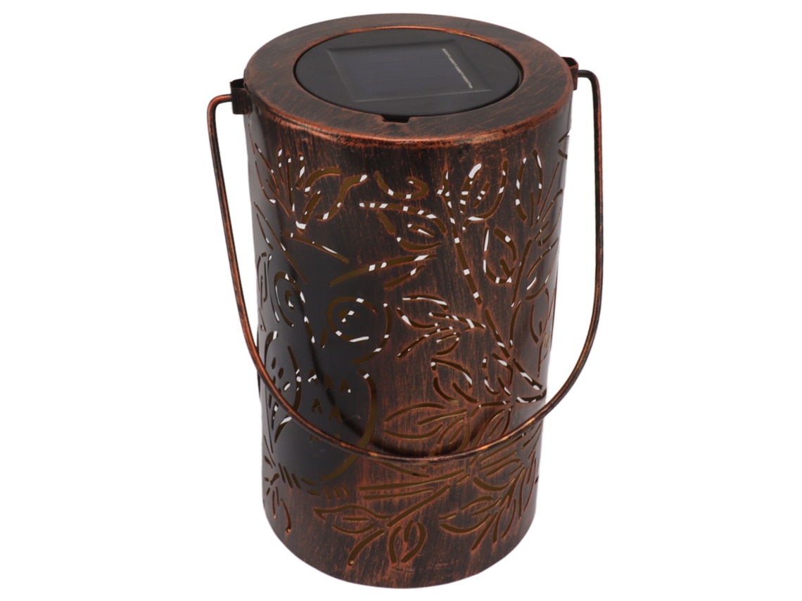 Luminária solar Bj em formato de coruja vermelha de cobre com LED, à prova d'água, para uso externo em jardins, pátios e caminhos.