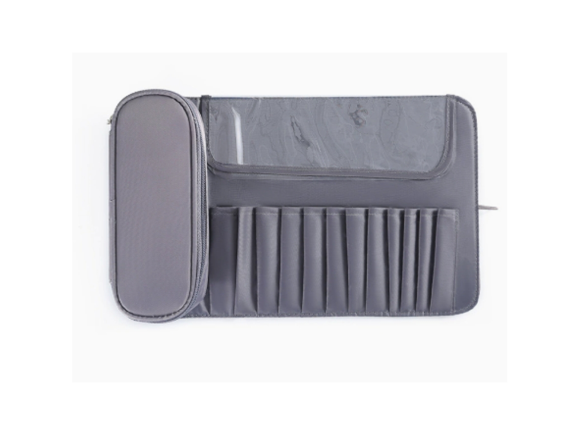 Bolsa portátil para brochas de maquillaje, estuche enrollable de viaje con espacio para 20 brochas, color gris (solo bolsa)