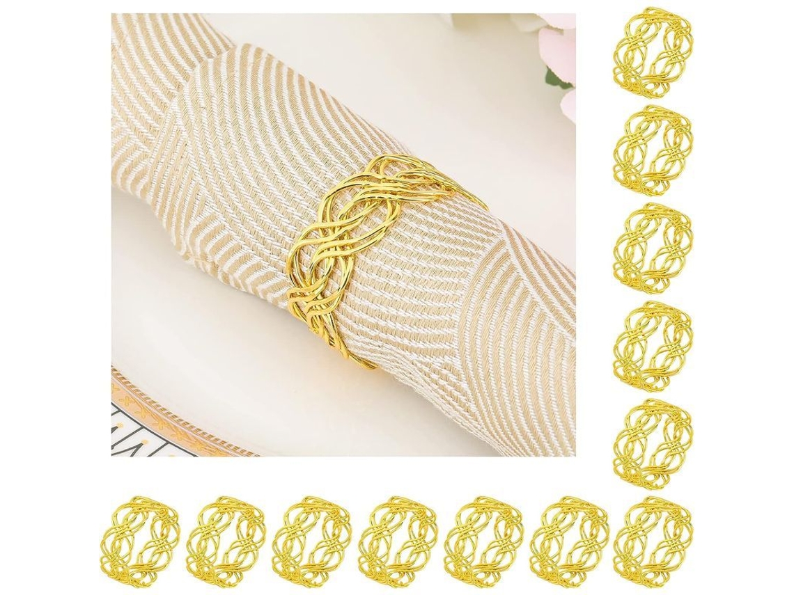 2026-anillos Para Servilletas Linjou, 12 Unidades De Hierro Dorado, Diseño Moderno Para Bodas Y Fiestas