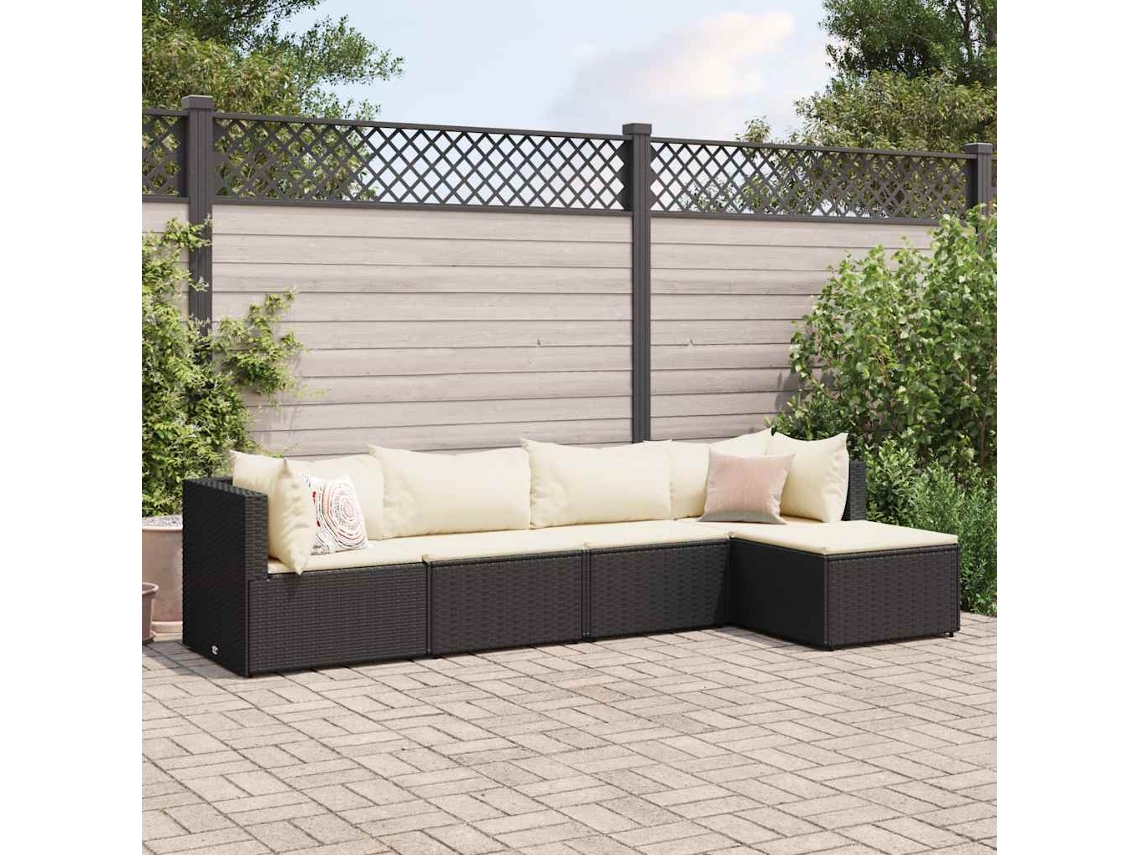 Conjunto de jardín de 5 piezas DKD Home Decor con cojines de mimbre negros