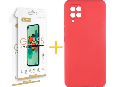 Funda y Protector de Vidrio 2 x Samsung Galaxy A42 5G ACCETEL Silicona Líquida Rojo