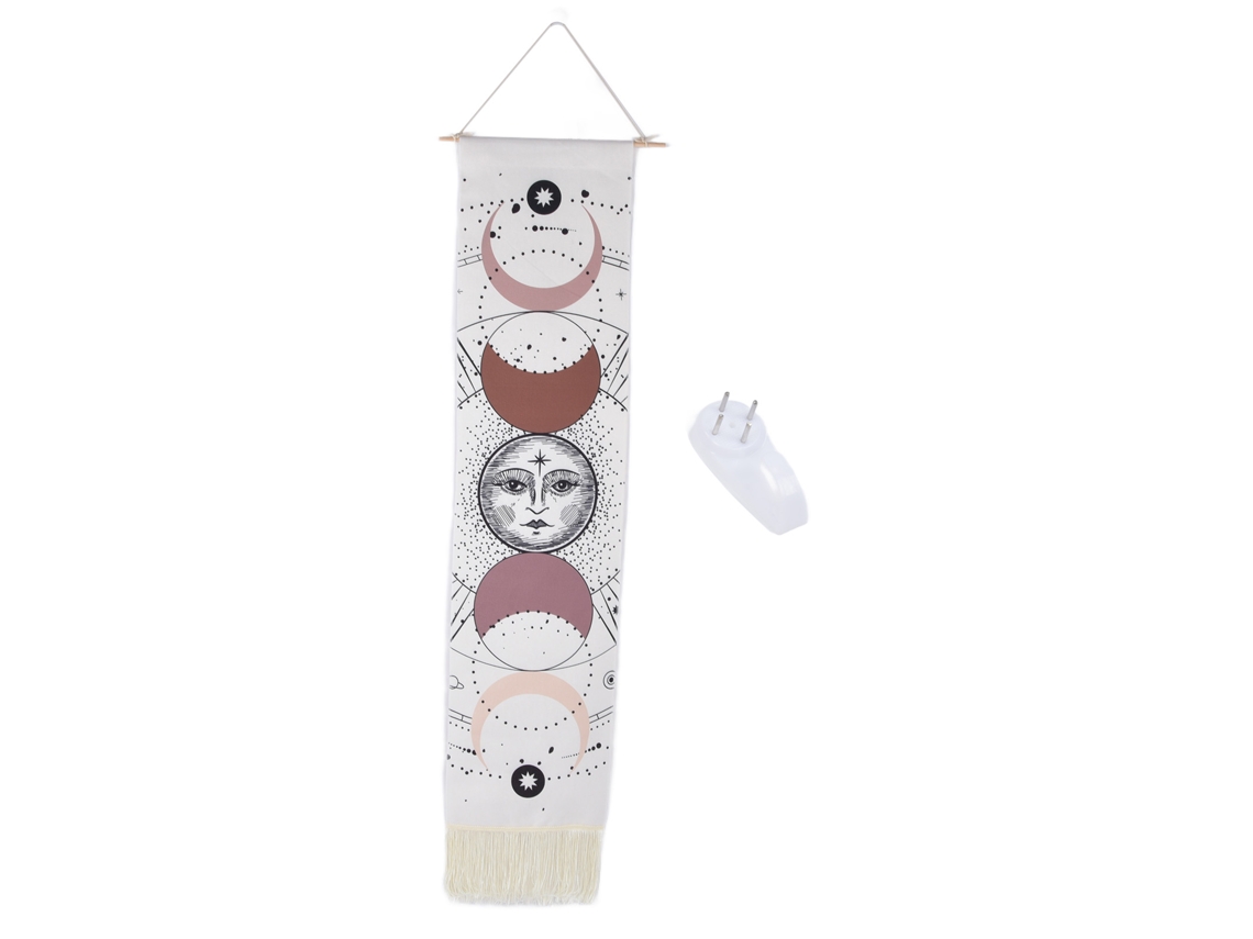 Tapiz Baok de algodón con estampado de luna y flecos para decoración del hogar, modelo C.