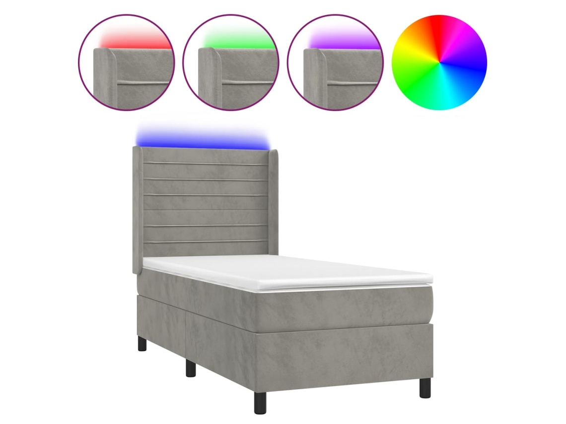 Maison Exclusive - Cama Box Spring Colchón Y Led Terciopelo Gris Claro 100x200 Cm