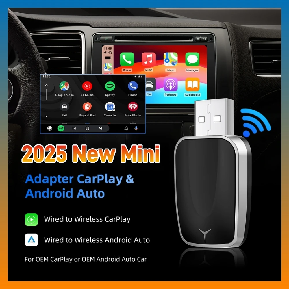 Adaptador Mini Ai Box 2 en 1, cable inalámbrico CarPlay Android Auto, compatible con el 99% de los coches, Plug and Play Wifi Modelo E