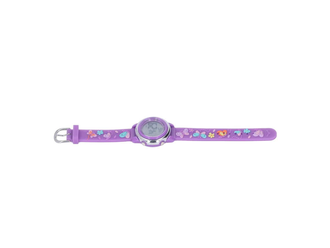 Reloj Digital Led Infantil Con Retroiluminación, Resistente Al Agua, Diseño De Dibujos Animados, Color Morado Oscuro.
